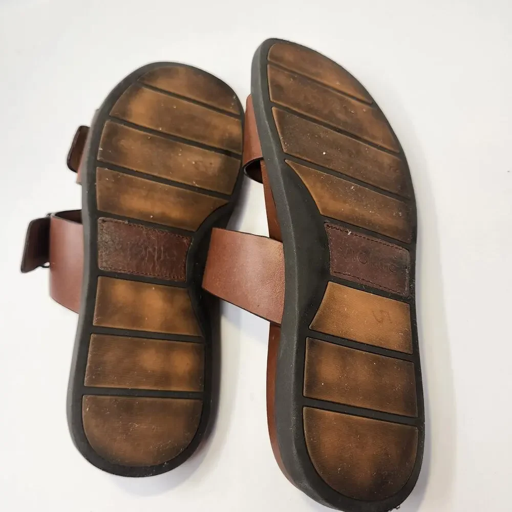 Vionic Charlie Double Strap Slip On Sandals Men Size 9 M Brown Leather Comfort